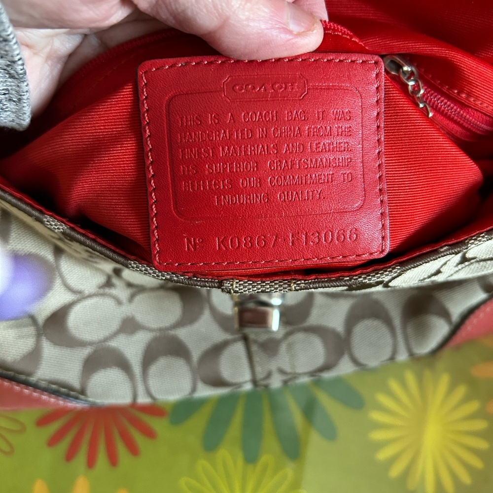 Coach Signature Canvas Shoulder Bag - Brown and Red